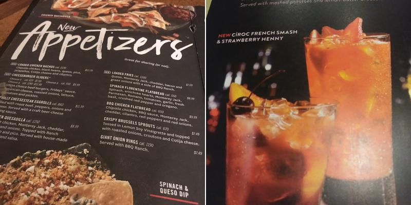 TGI Fridays Menu