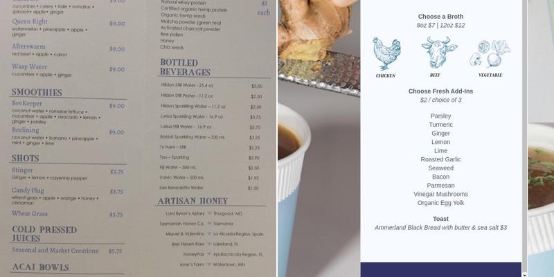 Bumble Bee Juice Menu