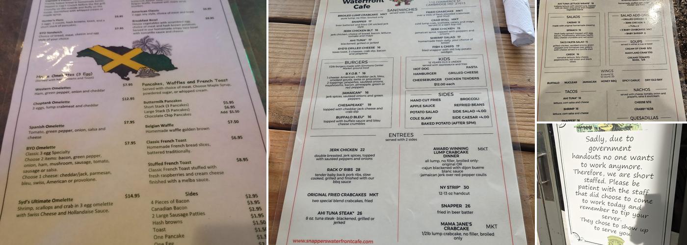 Snappers Waterfront Cafe & Tiki Bar Menu