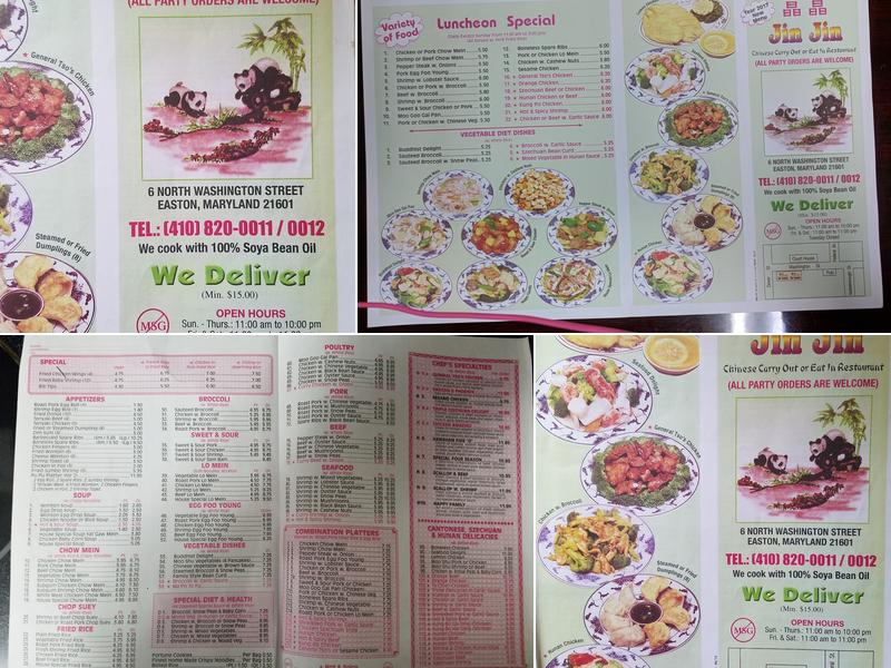 Jin Jin Chinese Restaurant Menu