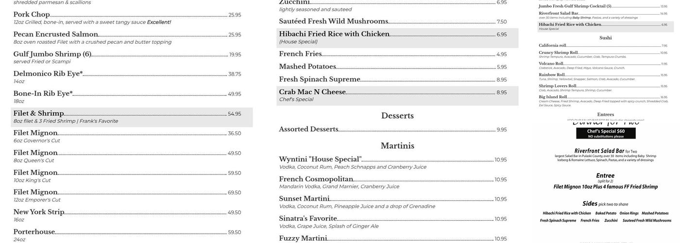 Riverfront Steakhouse Menu