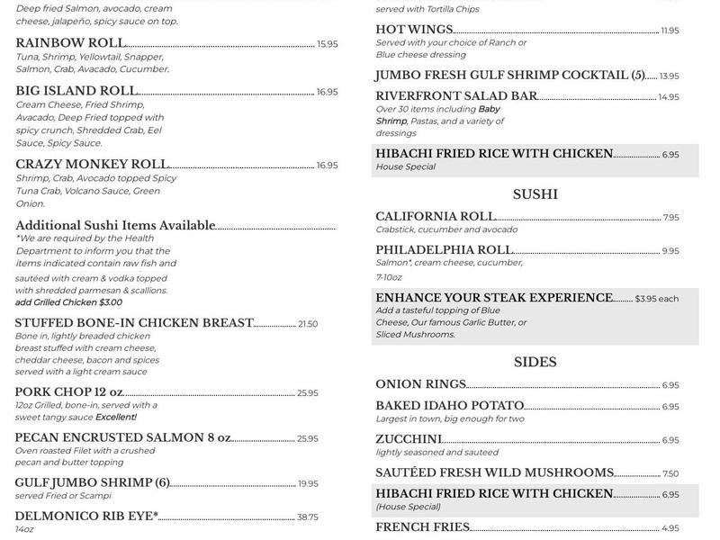Riverfront Steakhouse Menu