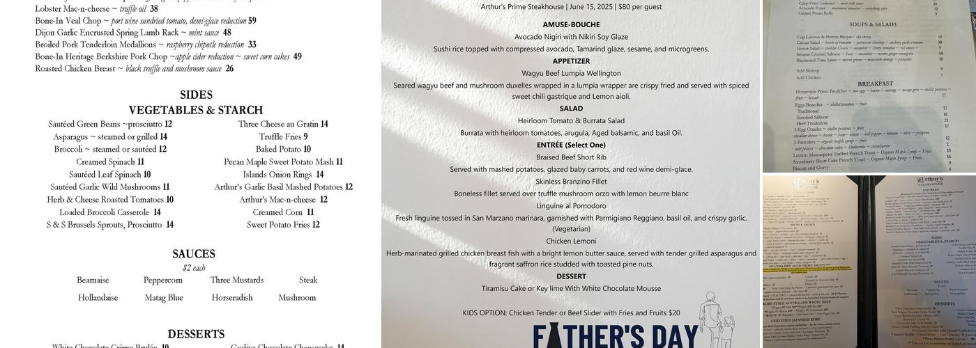 Arthur's Prime Steakhouse Menu