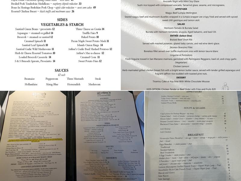 Arthur's Prime Steakhouse Menu