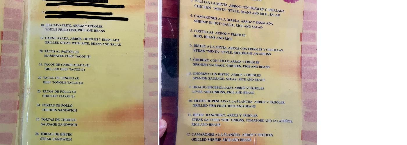 Taqueria La Mixta Menu