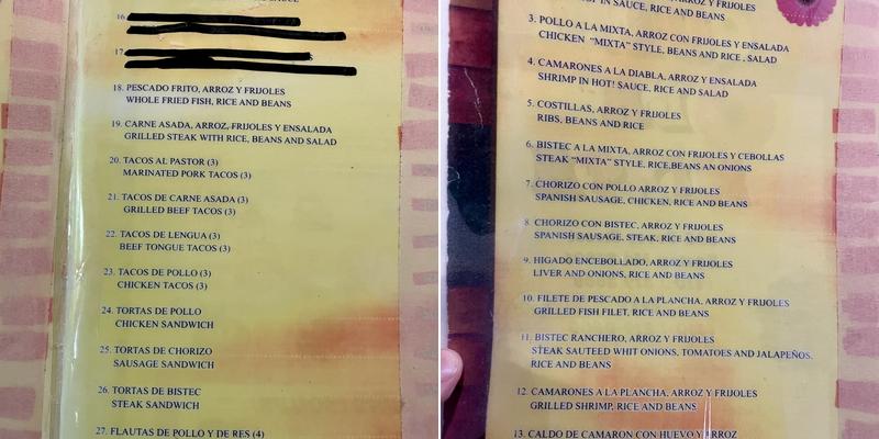 Taqueria La Mixta Menu