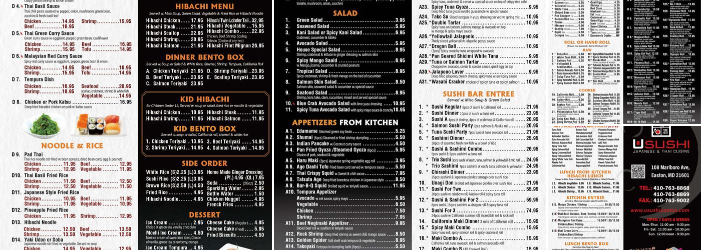U Sushi Menu