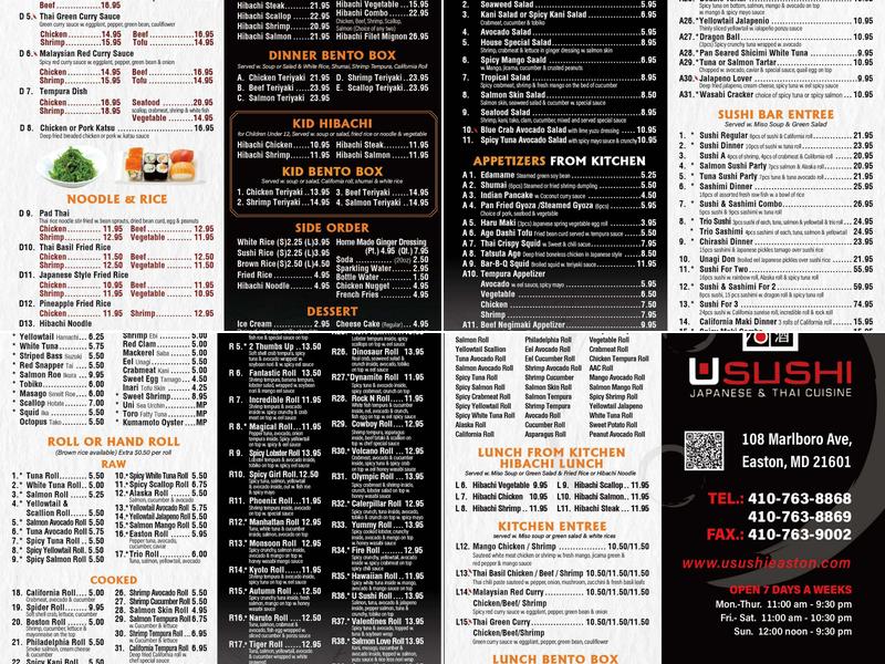 U Sushi Menu