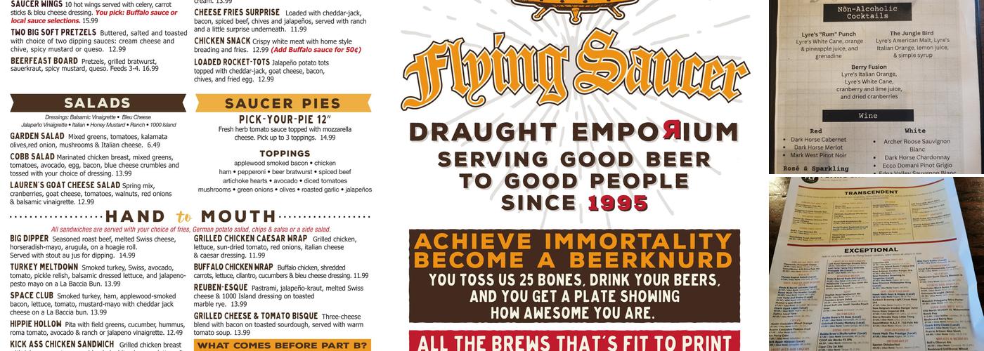Flying Saucer Draught Emporium Menu