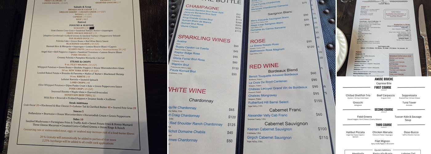 Cache Restaurant Menu