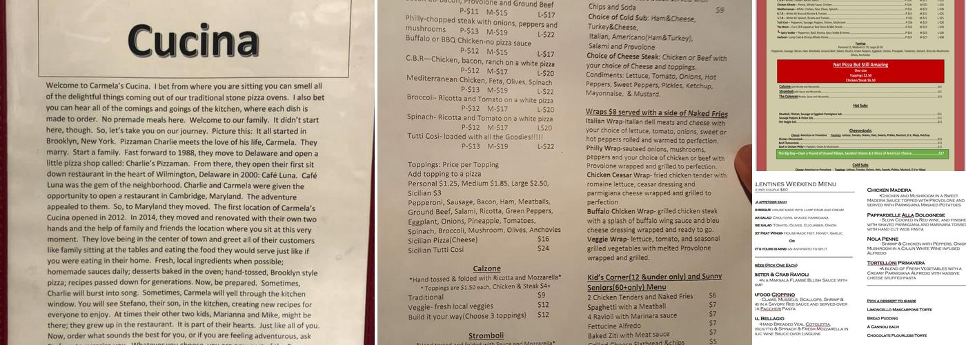 Carmela's Cucina Menu