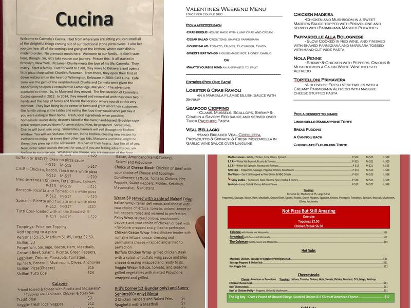 Carmela's Cucina Menu