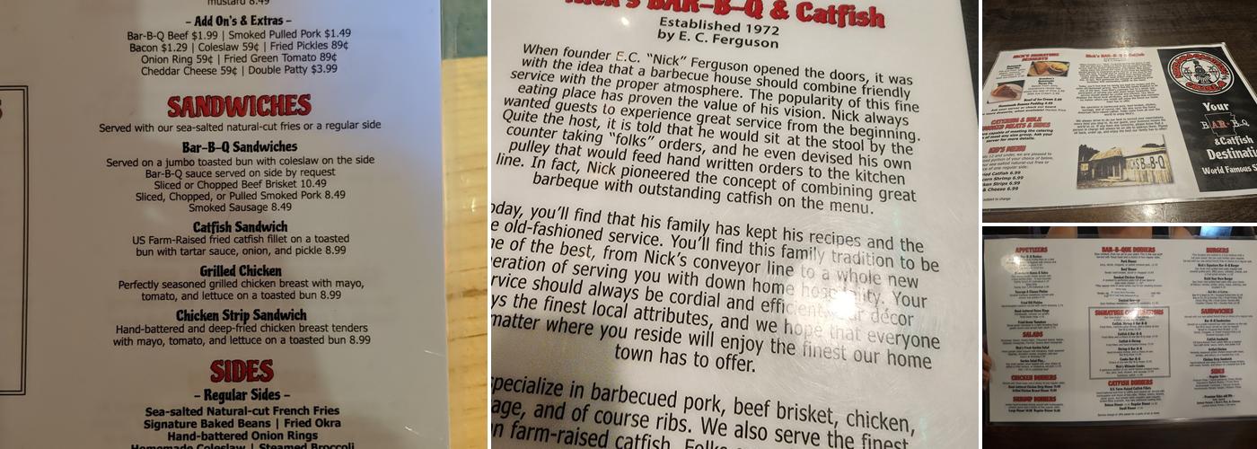 Nick's Bar-B-Q & Catfish Menu