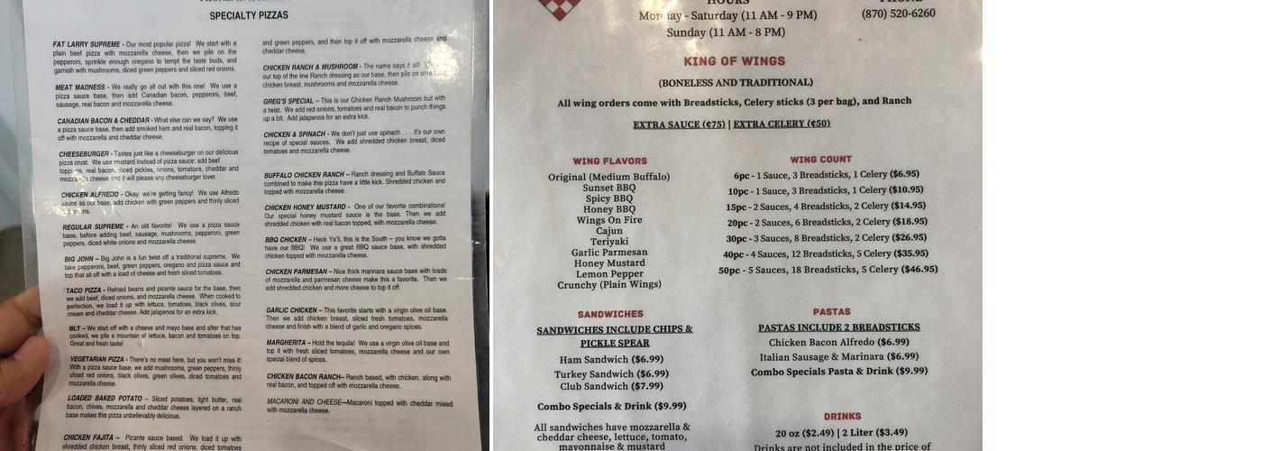 Larry's Pizza Menu