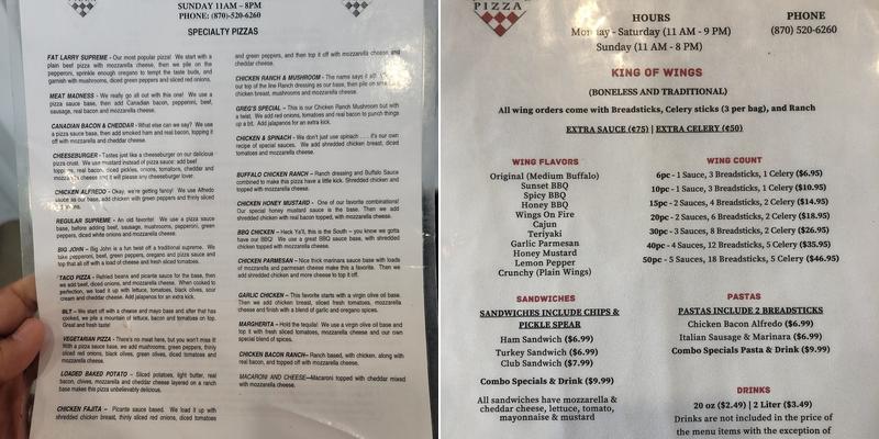 Larry's Pizza Menu