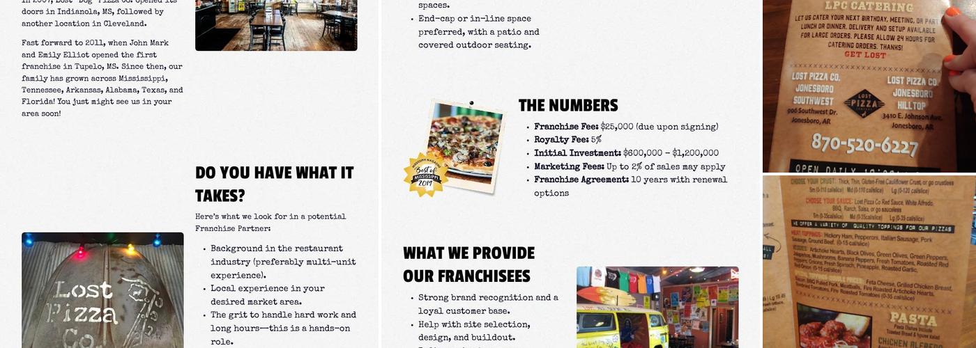 Lost Pizza Co. Menu