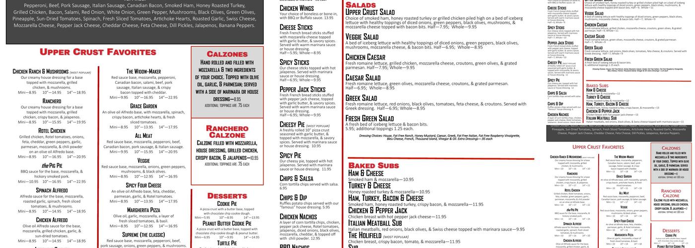 Upper Crust Pizza Menu