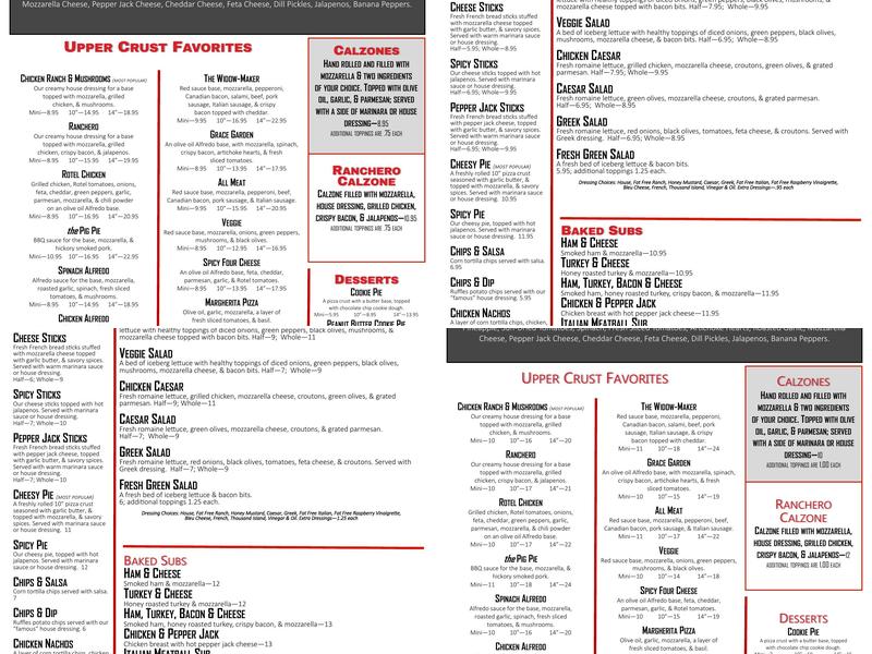 Upper Crust Pizza Menu