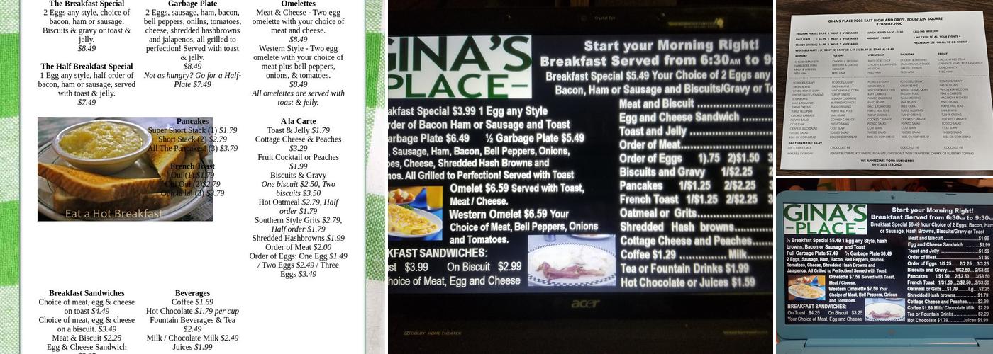 Gina's Place Menu