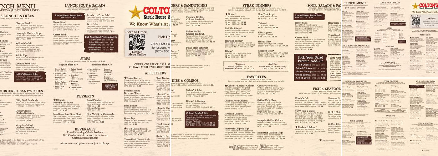 Colton's Steak House & Grill Menu