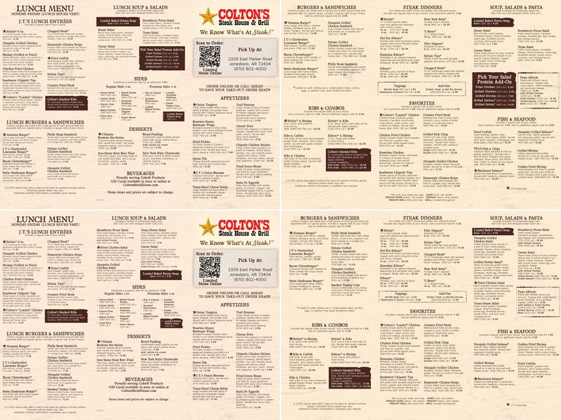 Colton's Steak House & Grill Menu