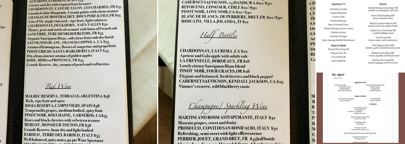 Bon Appetit Restaurant Menu