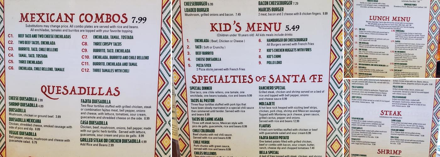 Santa Fe Mexican Grill Menu
