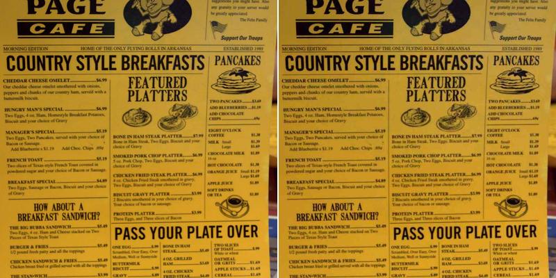 Front Page Cafe Menu