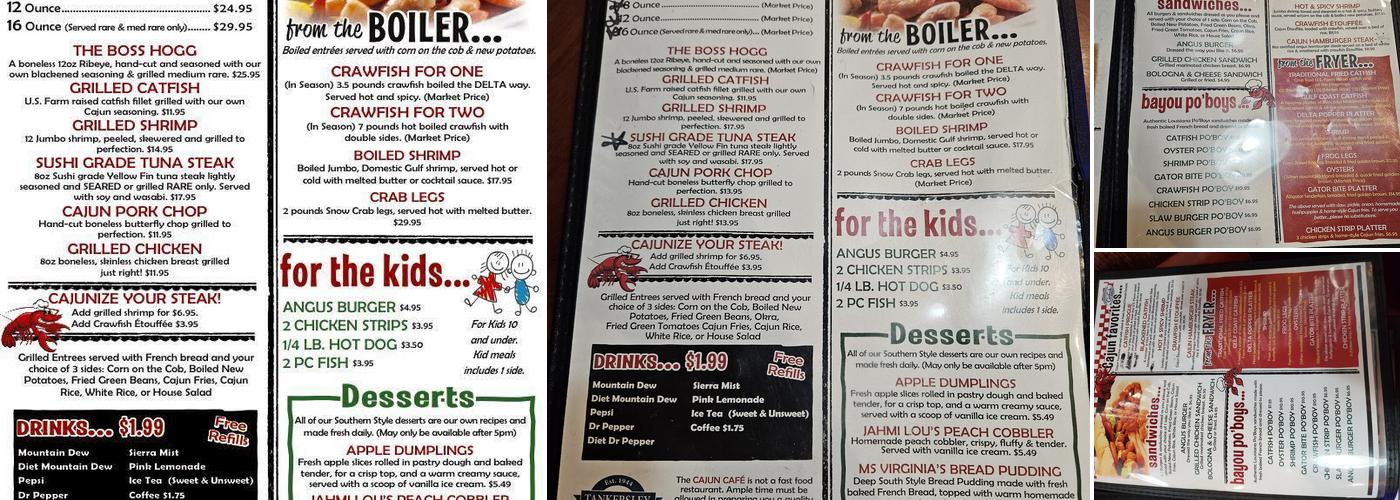 The Cajun Cafe Delta Crawfish Menu