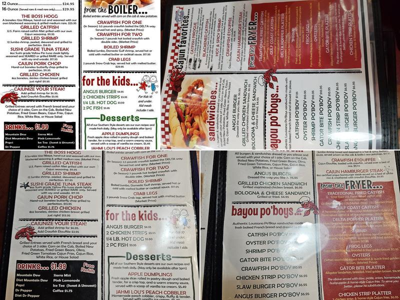 The Cajun Cafe Delta Crawfish Menu