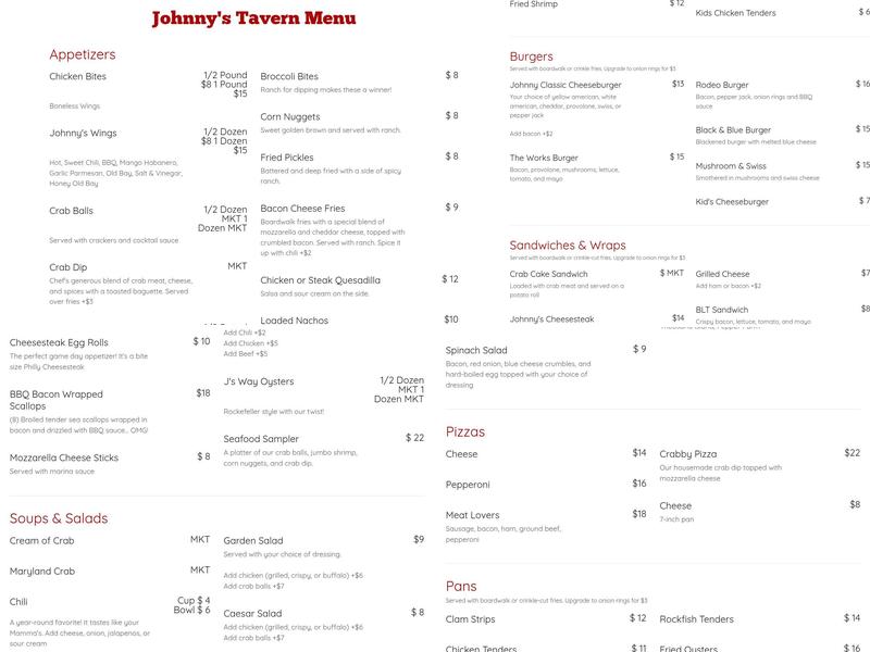 Johnny's Tavern Menu
