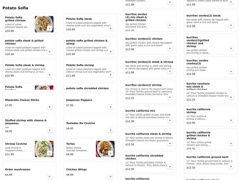 La Cascada 800 Menu