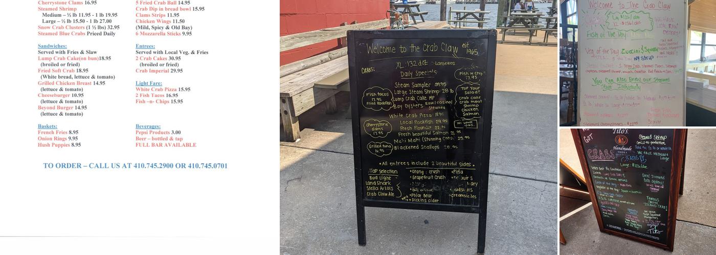 The Crab Claw Menu