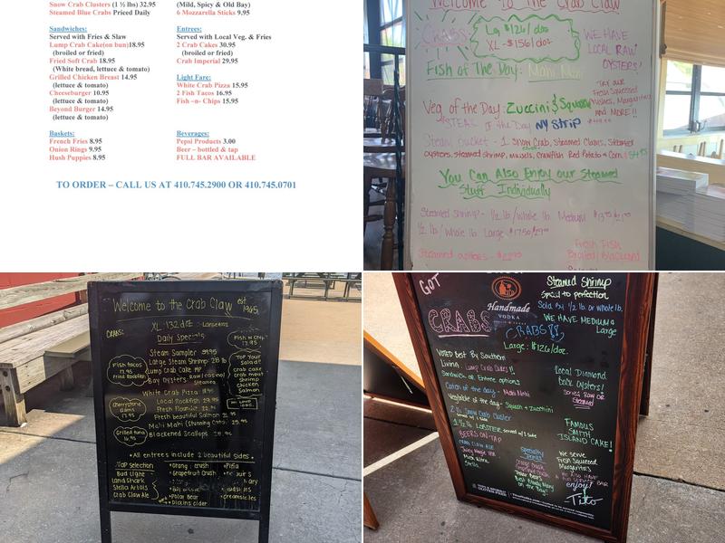 The Crab Claw Menu