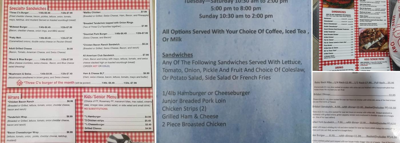 Three C's Diner Menu