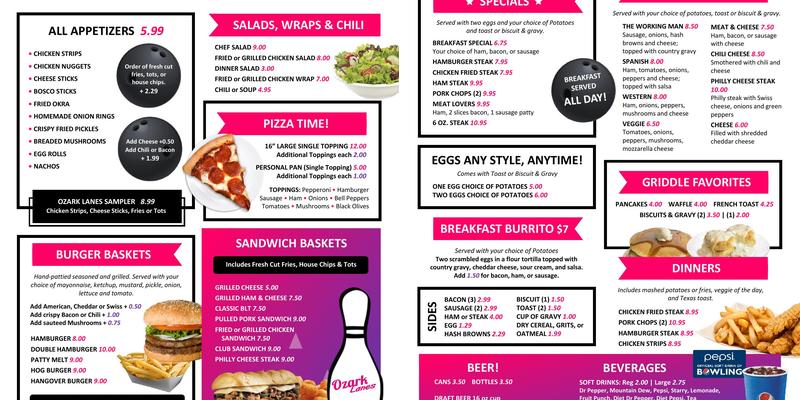 Ozark Lanes Cafe Menu