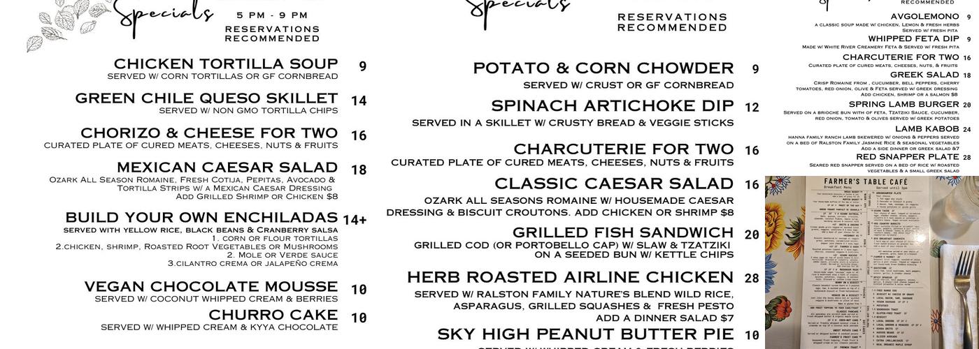 The Farmer's Table Cafe Menu