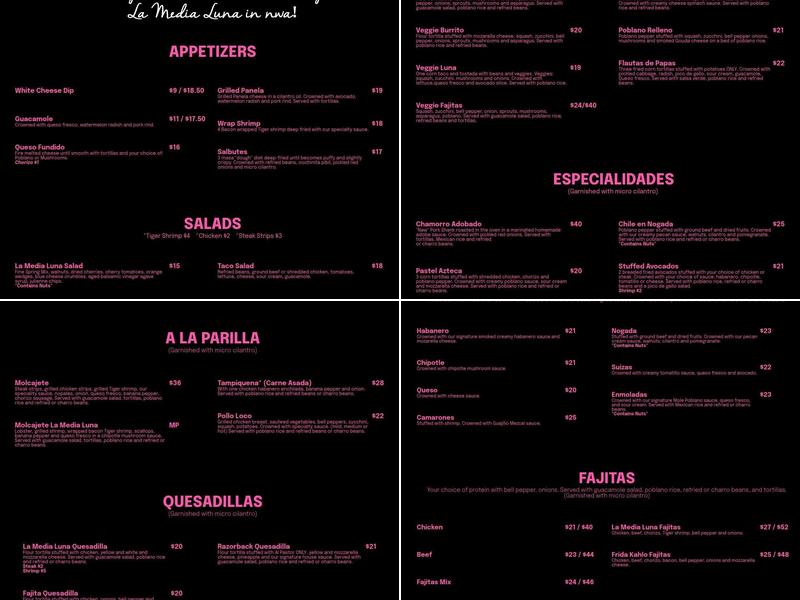 La Media Luna Menu
