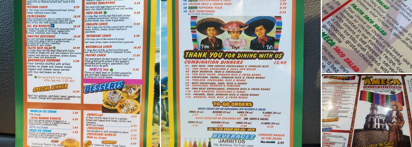 Ameca Restaurant Menu