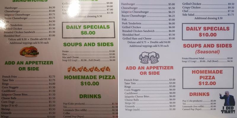 West Central Bar Menu