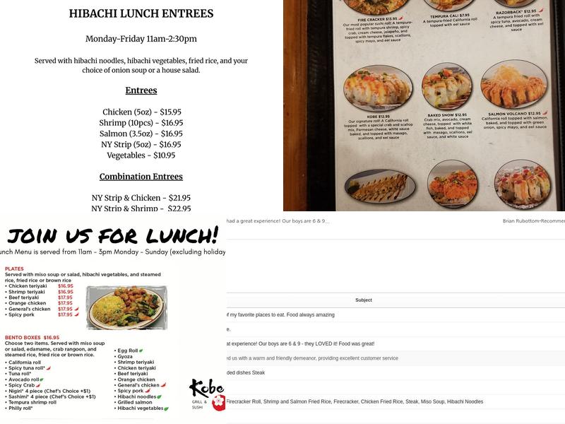Kobe Hibachi Grill & Sushi Menu