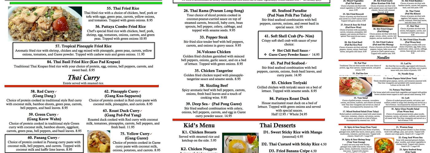 Pattaya Thai Sushi - Springdale Menu