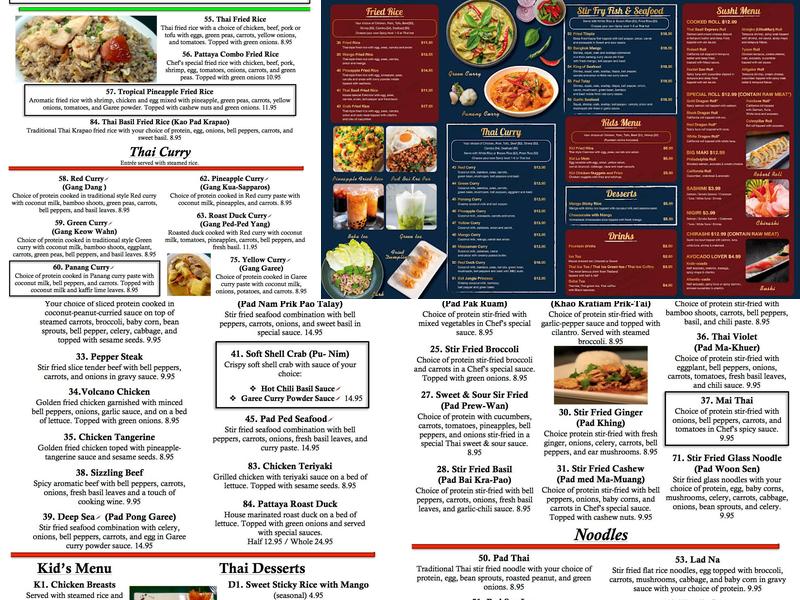Pattaya Thai Sushi - Springdale Menu