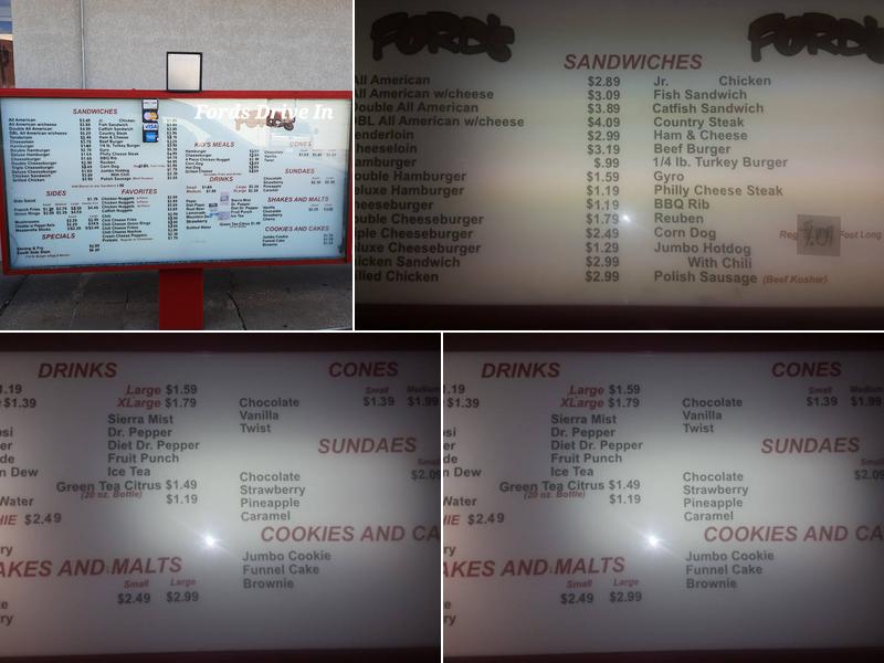 Ford's Drive In Menu