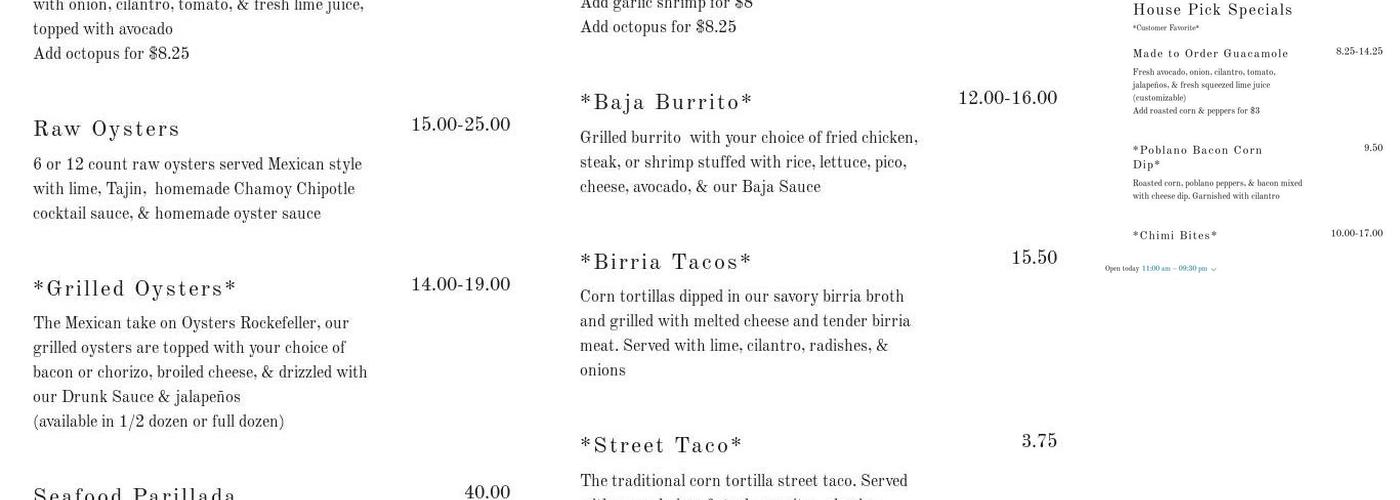 El Azteca Menu