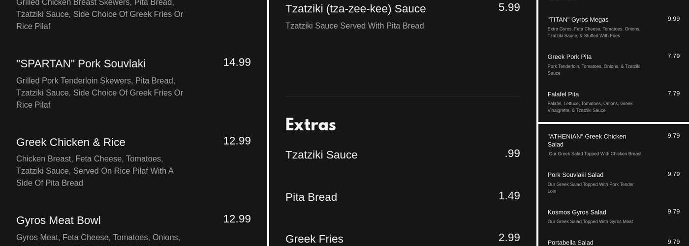 Kosmos Greekafe Menu