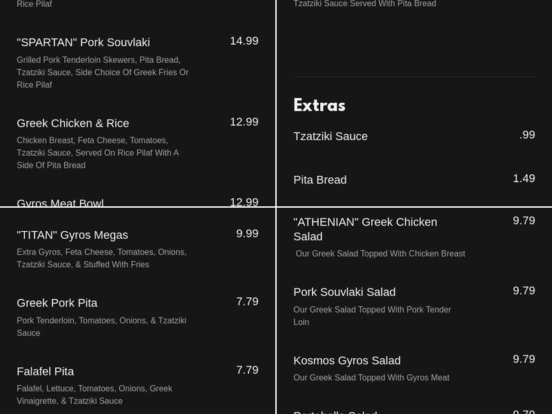 Kosmos Greekafe Menu