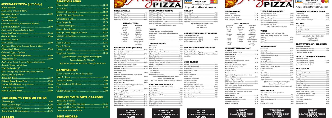 Angelo's Pizza Menu