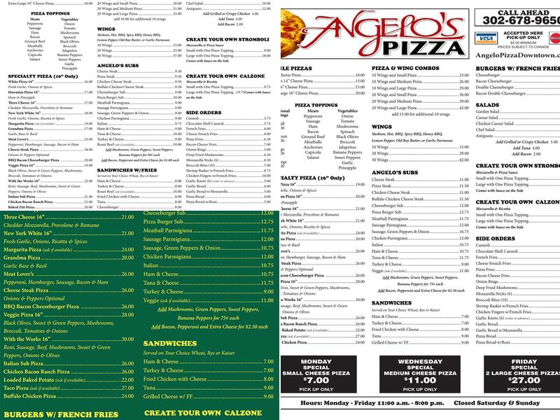 Angelo's Pizza Menu
