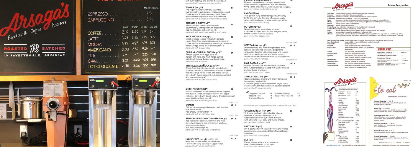 Arsaga's at the U of A Menu